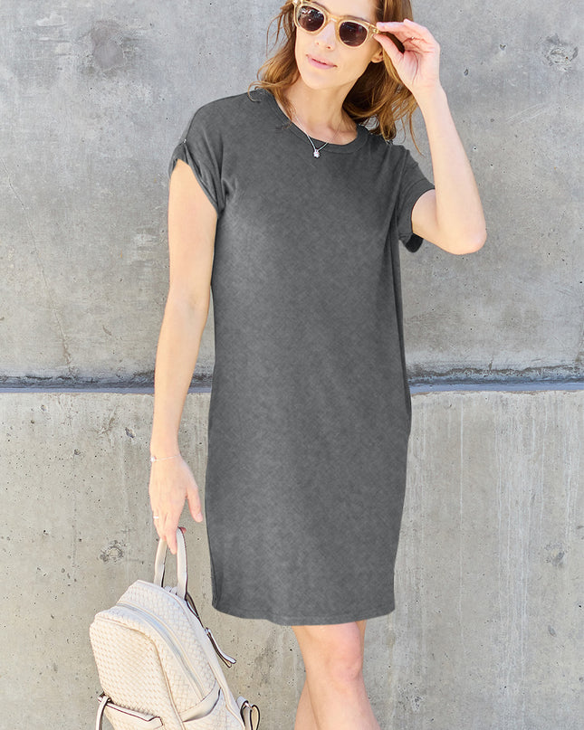 Basic Bae Full Size Round Neck Short Sleeve Dress with Pockets