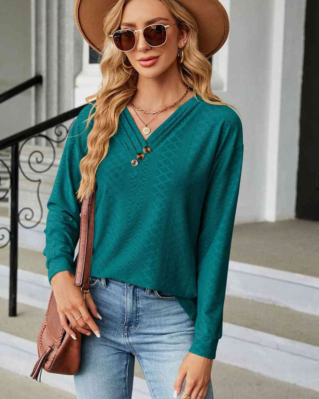 V-Neck Long Sleeve Blouse