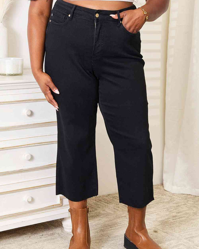 Judy Blue Full Size High Waist Wide Raw Hem Cropped Jeans