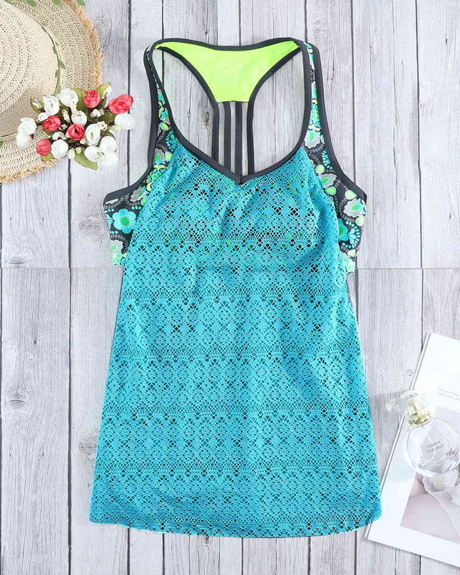 Floral Spliced Lace Tankini Top