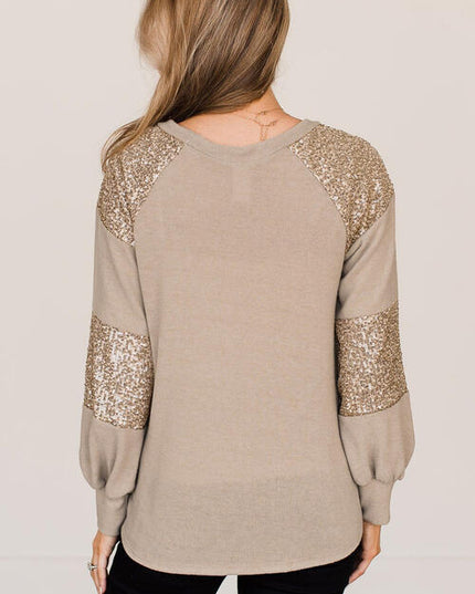Sequin Round Neck Long Sleeve T-Shirt