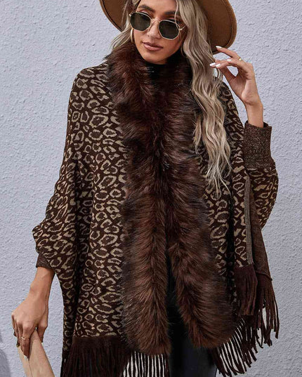 Leopard Fringe Detail Poncho