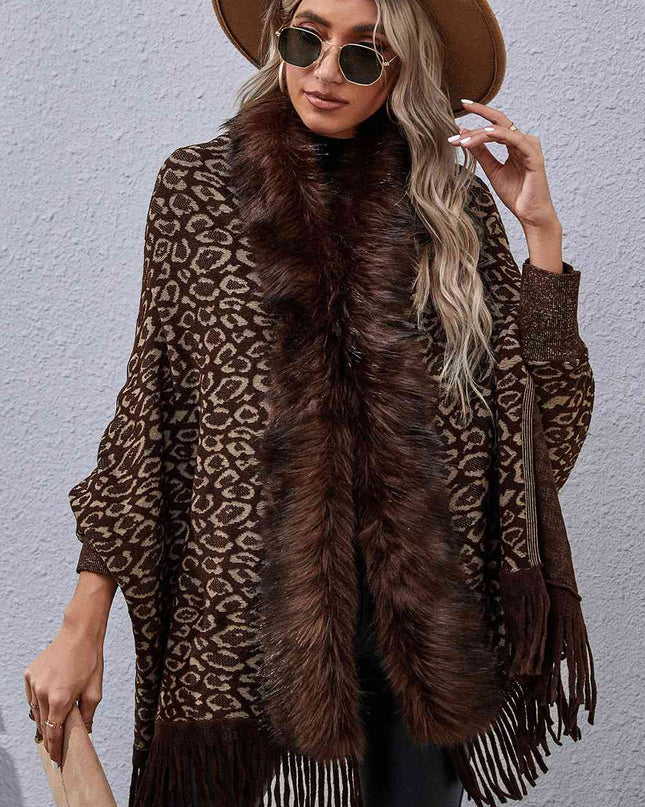 Leopard Fringe Detail Poncho