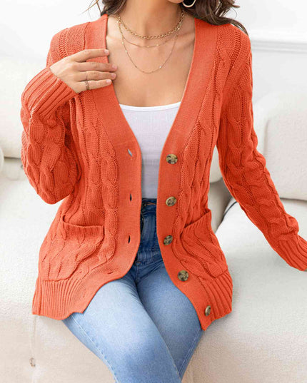 Button Down Cable-Knit Cardigan