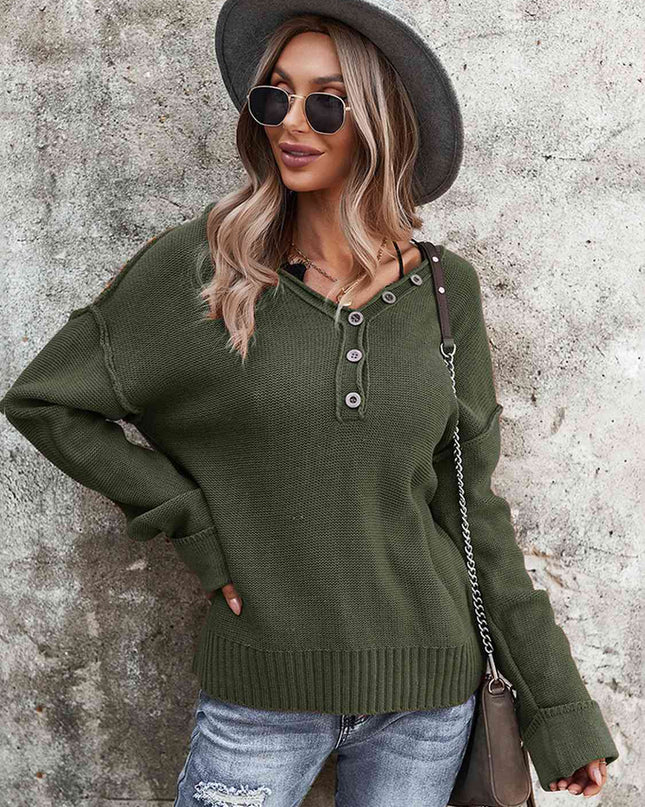 Buttoned Exposed Seam Knit Top