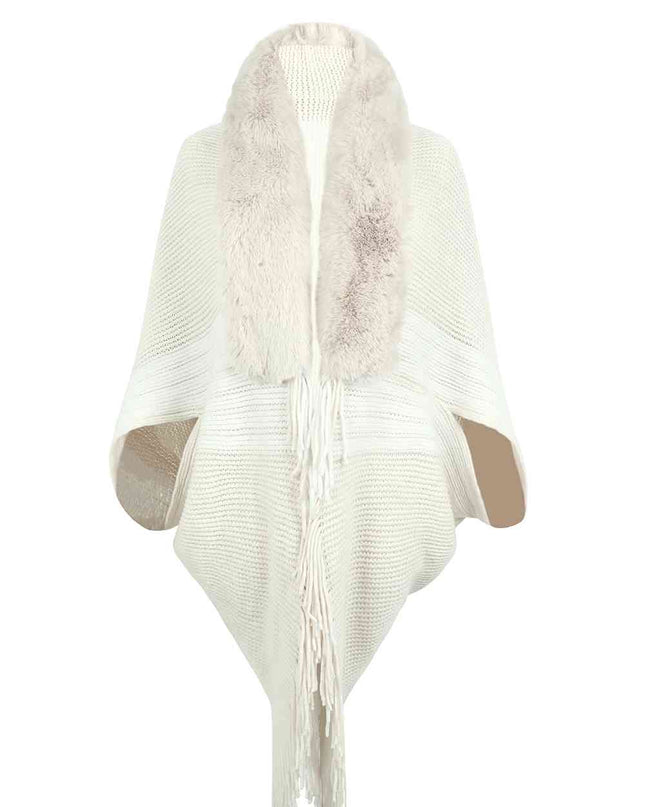Striped Fringe Detail Long Sleeve Poncho