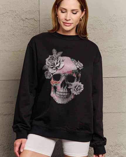 Simply Love Simply Love Full Size Dropped Shoulder SKULL Graphic Sweatshirt