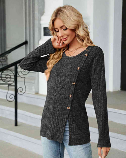 Buttoned Long Sleeve Slit Top