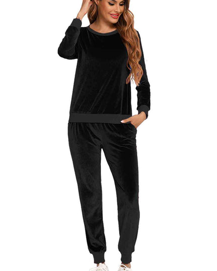 Round Neck Long Sleeve Loungewear Set with Pockets