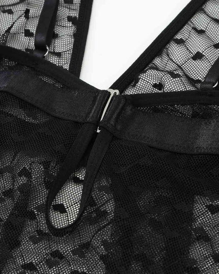 Heart Print Slit Hem Babydoll Lingerie Set with Thong