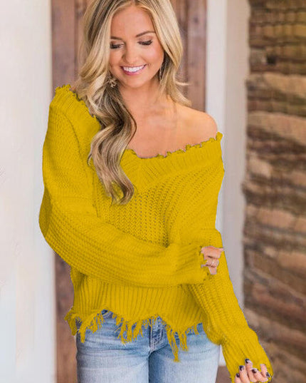 Frayed Hem Dropped Shoulder Sweater