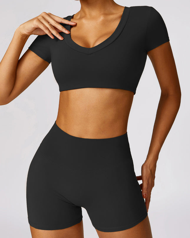 Scoop Neck Short Sleeve Cropped Active T-Shirt