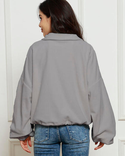 Half-Zip Collared Drop Shoulder Fleece Sweatshirt