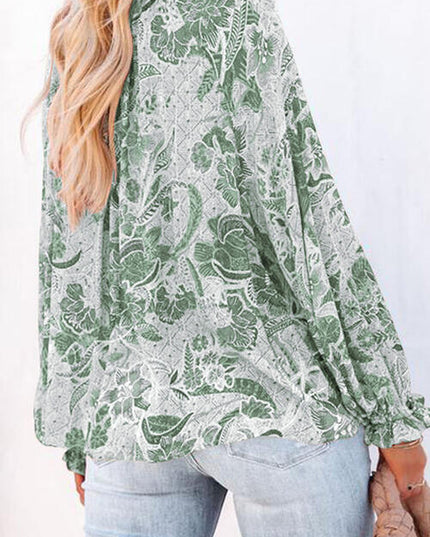 Floral Tie Neck Flounce Sleeve Blouse