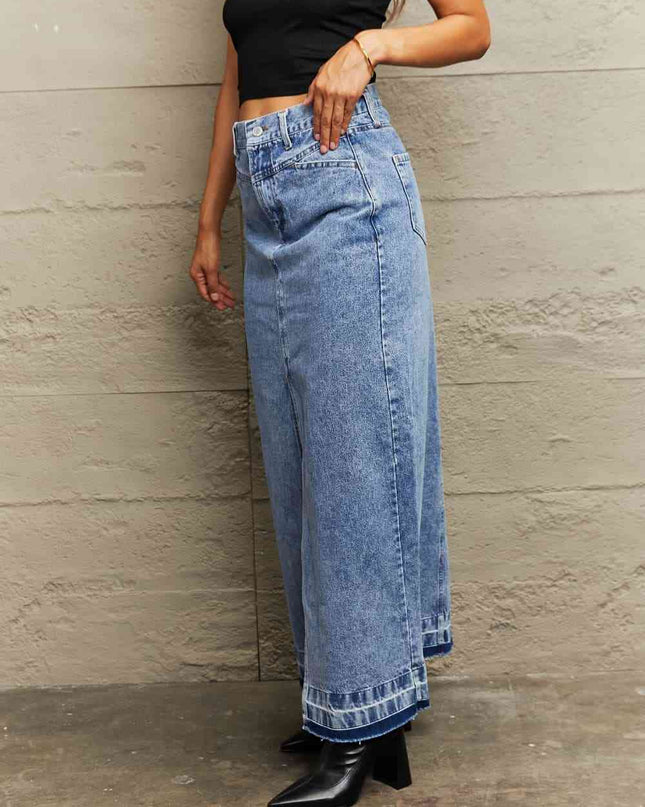 Front Slit Maxi Denim Skirt