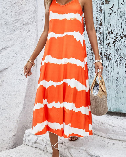 Contrast V-Neck Spaghetti Strap Midi Dress