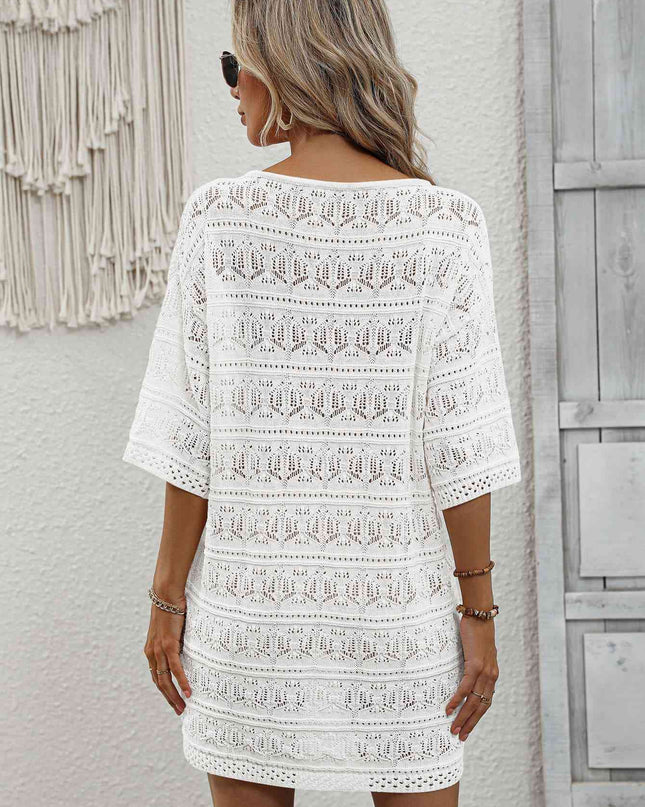 Openwork V-Neck Mini Knit Dress