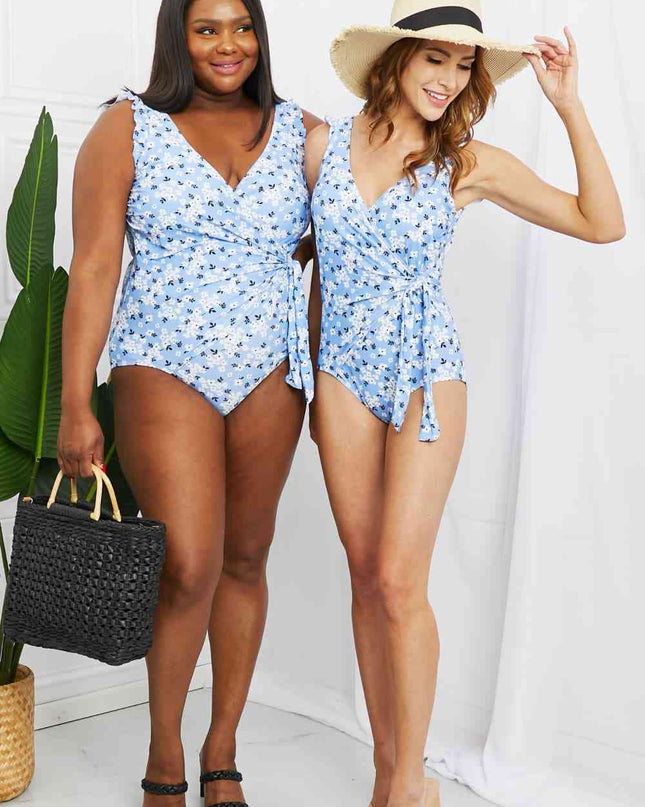 Marina West Swim Full Size Float On Ruffle Faux Wrap One-Piece in Blossom Blue