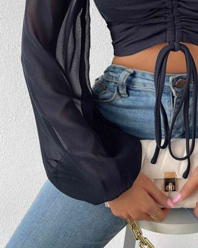 Drawstring Sweetheart Neck Cropped Top