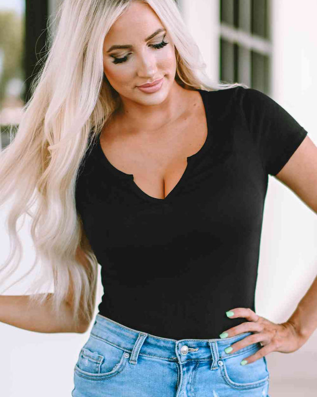 Notched Short Sleeve Bodysuit