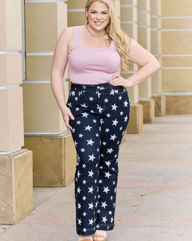 Judy Blue Janelle Full Size High Waist Star Print Flare Jeans