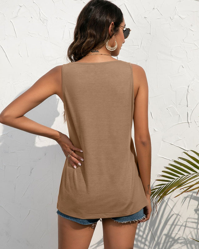Decorative Button Scoop Neck Tank