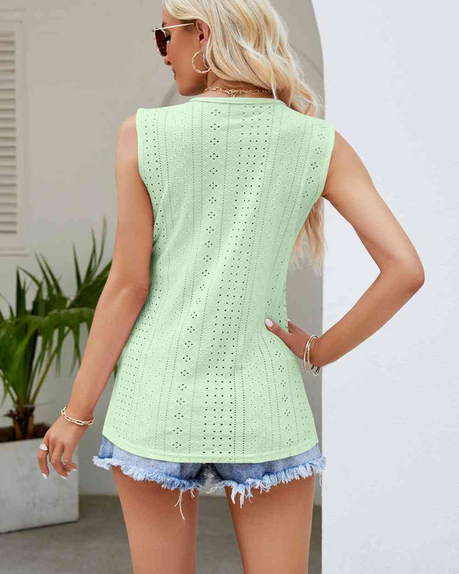 Contrast V-Neck Eyelet Tank