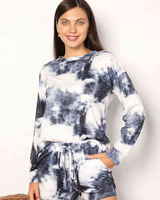 Double Take Tie-Dye Round Neck Top and Shorts Lounge Set
