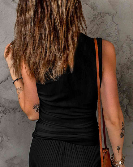 Notched Neck Ribbed Tank Top