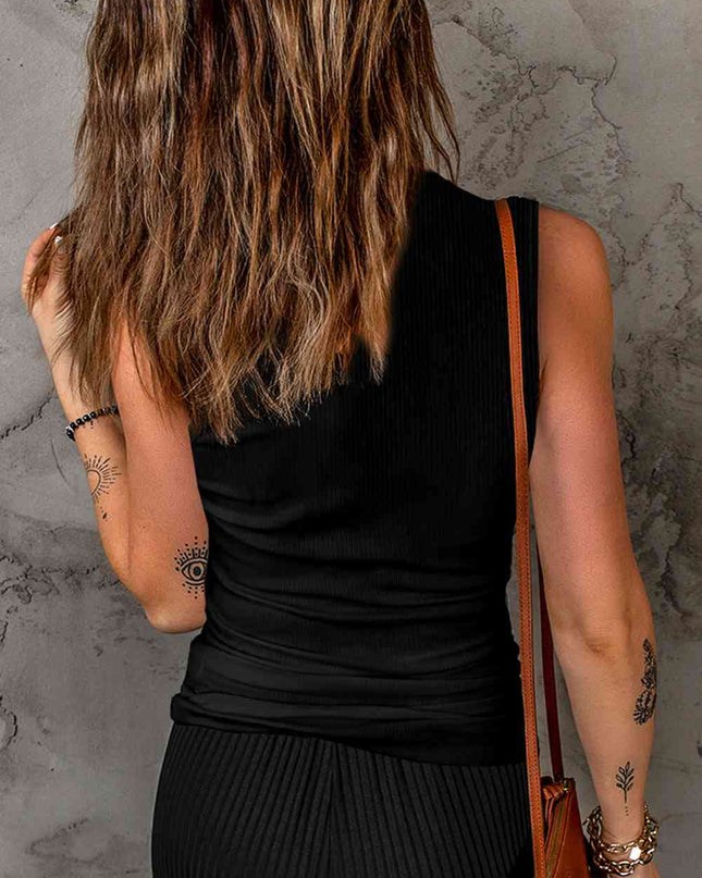 Notched Neck Ribbed Tank Top