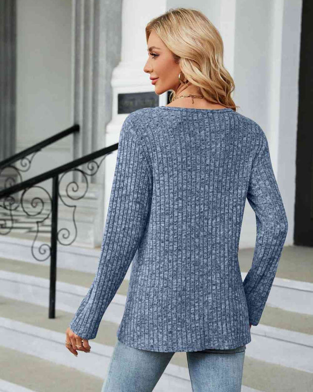 Buttoned Long Sleeve Slit Top