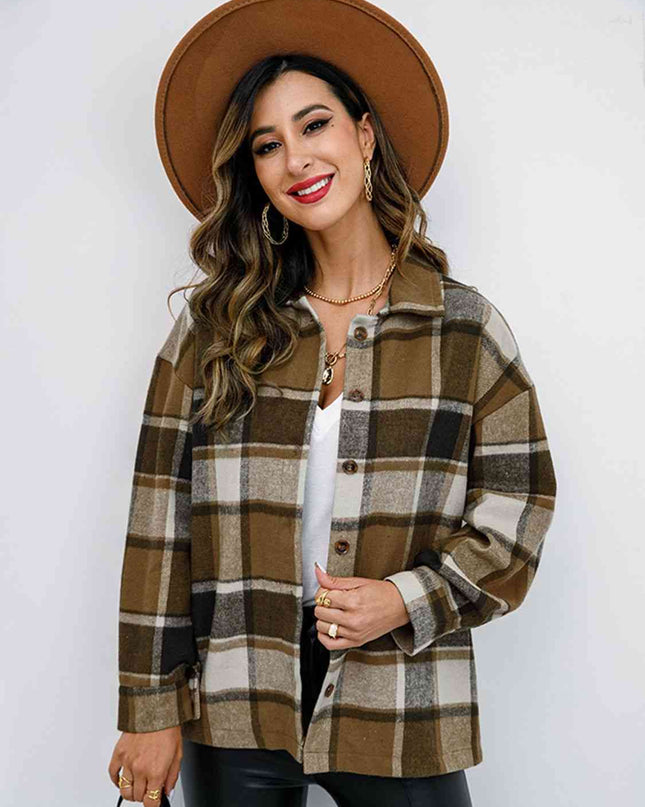 Plaid Button Up Collared Neck Jacket