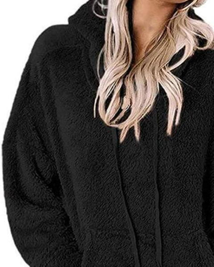 Drawstring Teddy Hoodie with Pocket
