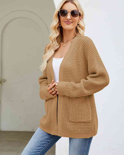 Open Front Long Sleeve Cardigan with Pockets