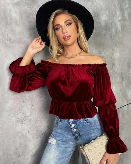 Off-Shoulder Flounce Sleeve Blouse