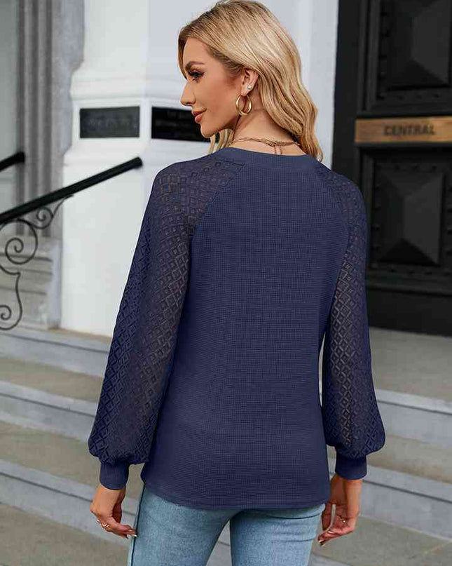 Notched Neck Long Sleeve Blouse