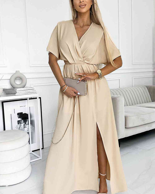 Surplice Neck Slit Maxi Dress