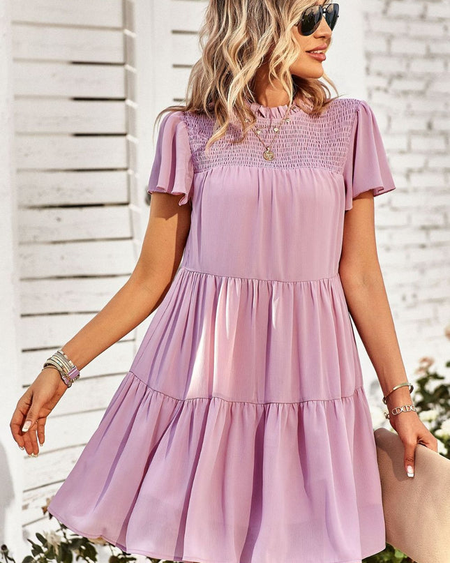 Smocked Puff Sleeve Tiered Mini Dress