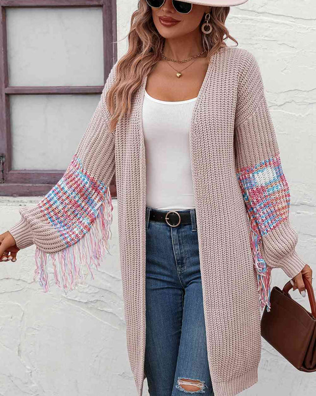 Fringe Sleeve Dropped Shoulder Cardigan