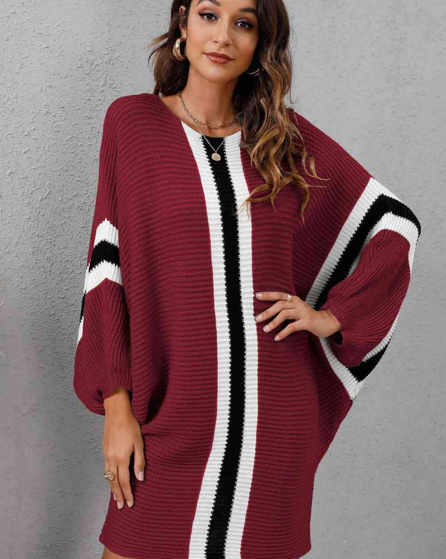 Ribbed Round Neck Long Sleeve Sweater Dress