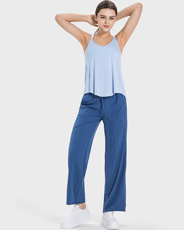Slit Spaghetti Strap Scoop Neck Active Cami
