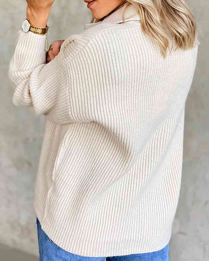 Collared Neck Rib-Knit Top
