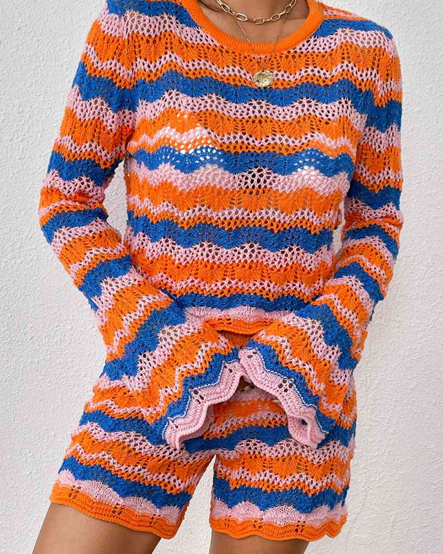 Striped Sweater and Knit Shorts Set