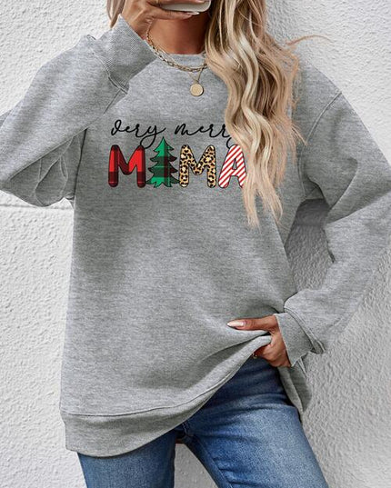 Letter Graphic Round Neck Long Sleeve Sweatshirt