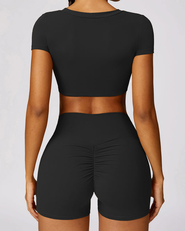 Scoop Neck Short Sleeve Cropped Active T-Shirt