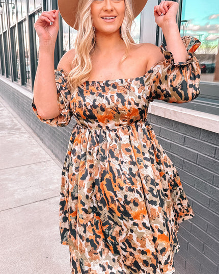 Printed Off-Shoulder Smocked Dress