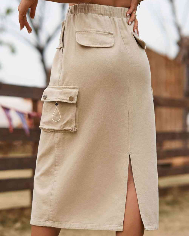 Drawstring Waist Slit Denim Skirt