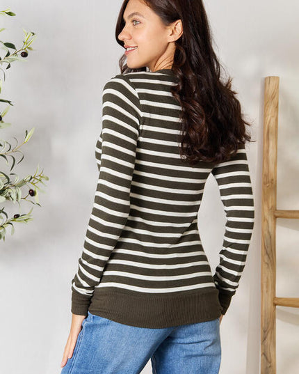 Zenana Full Size Striped Snap Down Cardigan