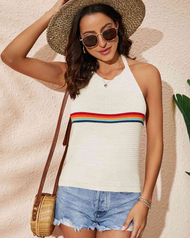 Rainbow Stripe Halter Neck Knit Tank