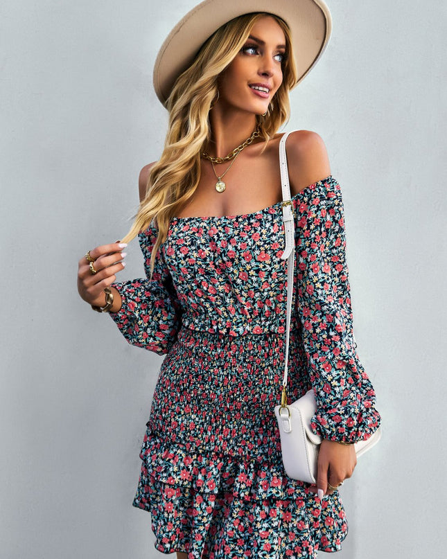 Floral Smocked Off-Shoulder Ruffled Dress